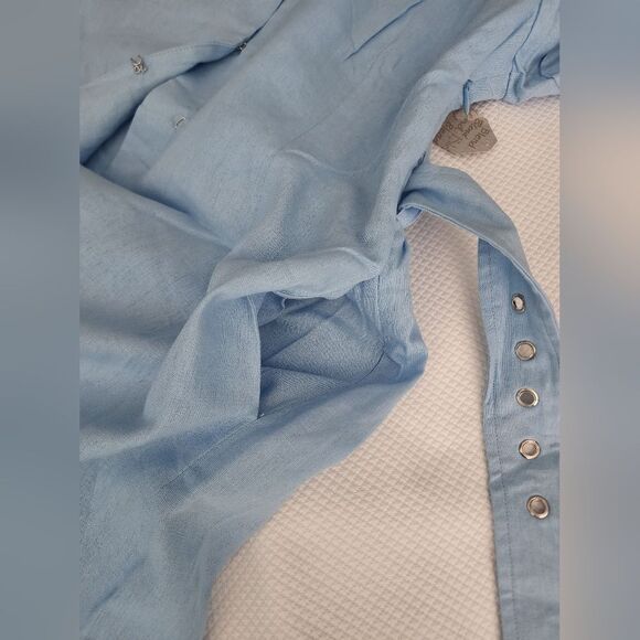 FOR CYNTHIA dress linen viscose blend side pockets belted short sleeve - Picture 10 of 13